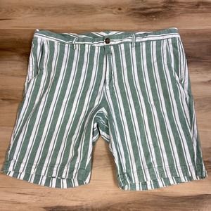 Bonobos Chino Shorts Mens 40 Flat Front 9" Linen Striped Green White